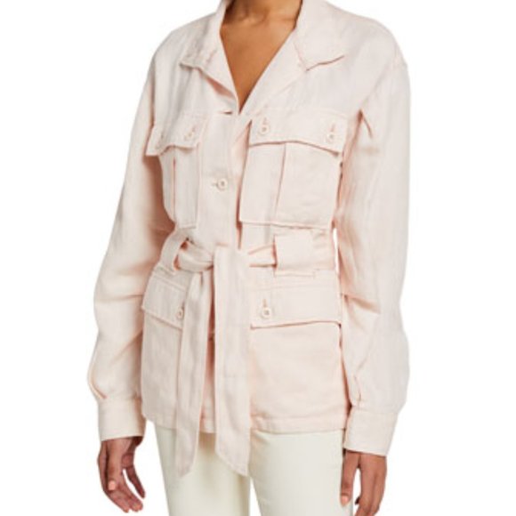 Joie Sirena Linen Blend Utility Military Jacket Belt Shell Pink Women Size L - Picture 3 of 14